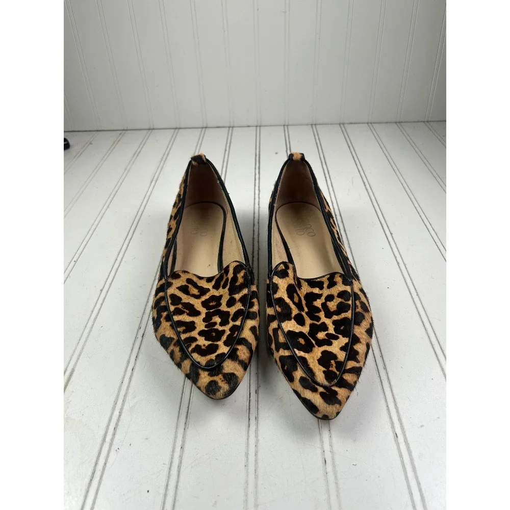 Franco Sarto Leopard Calf Hair Pointed Toe Loafers Flats Women's Size 8.5